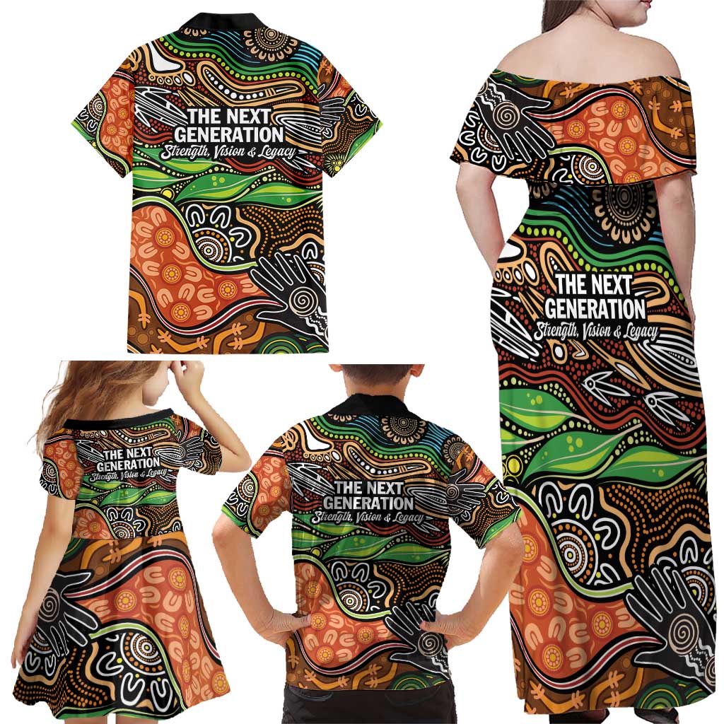 Thriving Together NAIDOC 2025 Family Matching Off Shoulder Maxi Dress and Hawaiian Shirt Aboriginal Indigenous Art