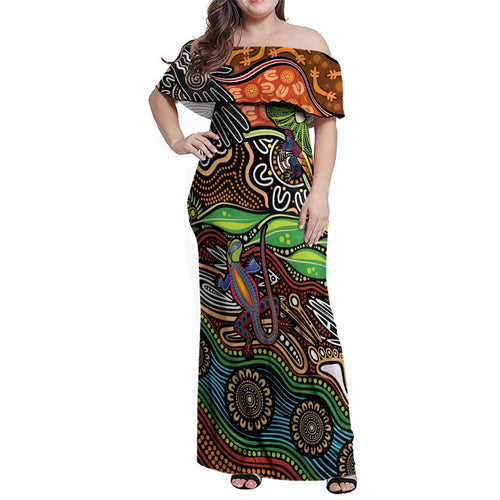 Thriving Together NAIDOC 2025 Family Matching Off Shoulder Maxi Dress and Hawaiian Shirt Aboriginal Indigenous Art