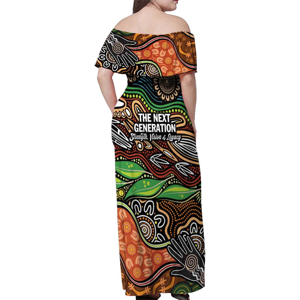 Thriving Together NAIDOC 2025 Family Matching Off Shoulder Maxi Dress and Hawaiian Shirt Aboriginal Indigenous Art