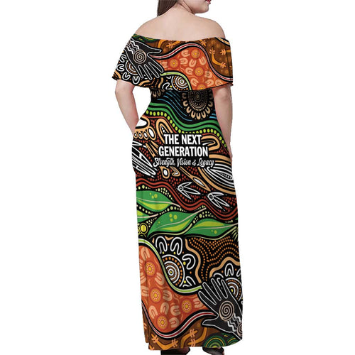 Thriving Together NAIDOC 2025 Family Matching Off Shoulder Maxi Dress and Hawaiian Shirt Aboriginal Indigenous Art
