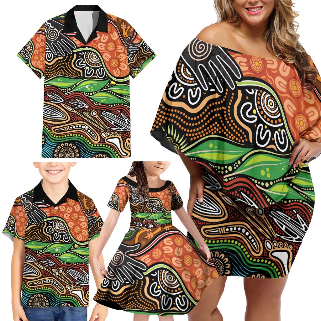 Thriving Together NAIDOC 2025 Family Matching Off Shoulder Short Dress and Hawaiian Shirt Aboriginal Indigenous Art
