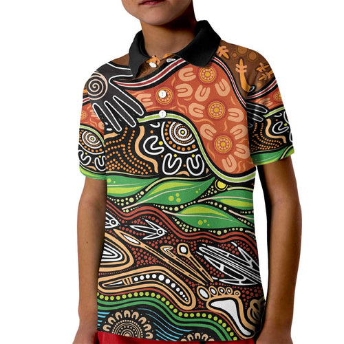 Thriving Together NAIDOC 2025 Kid Polo Shirt Aboriginal Indigenous Art