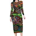 Thriving Together NAIDOC 2025 Long Sleeve Bodycon Dress Aboriginal Indigenous Art