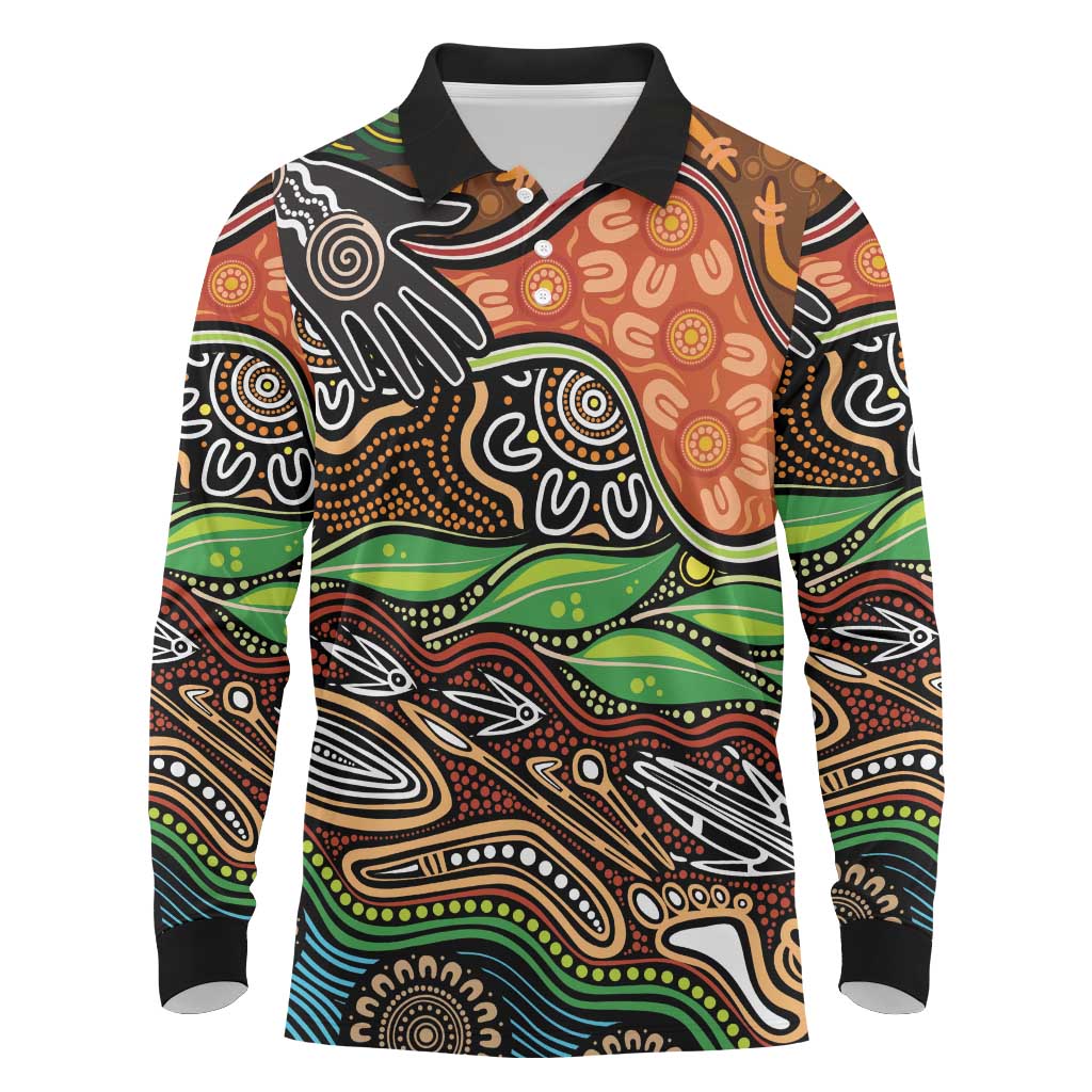 Thriving Together NAIDOC 2025 Long Sleeve Polo Shirt Aboriginal Indigenous Art