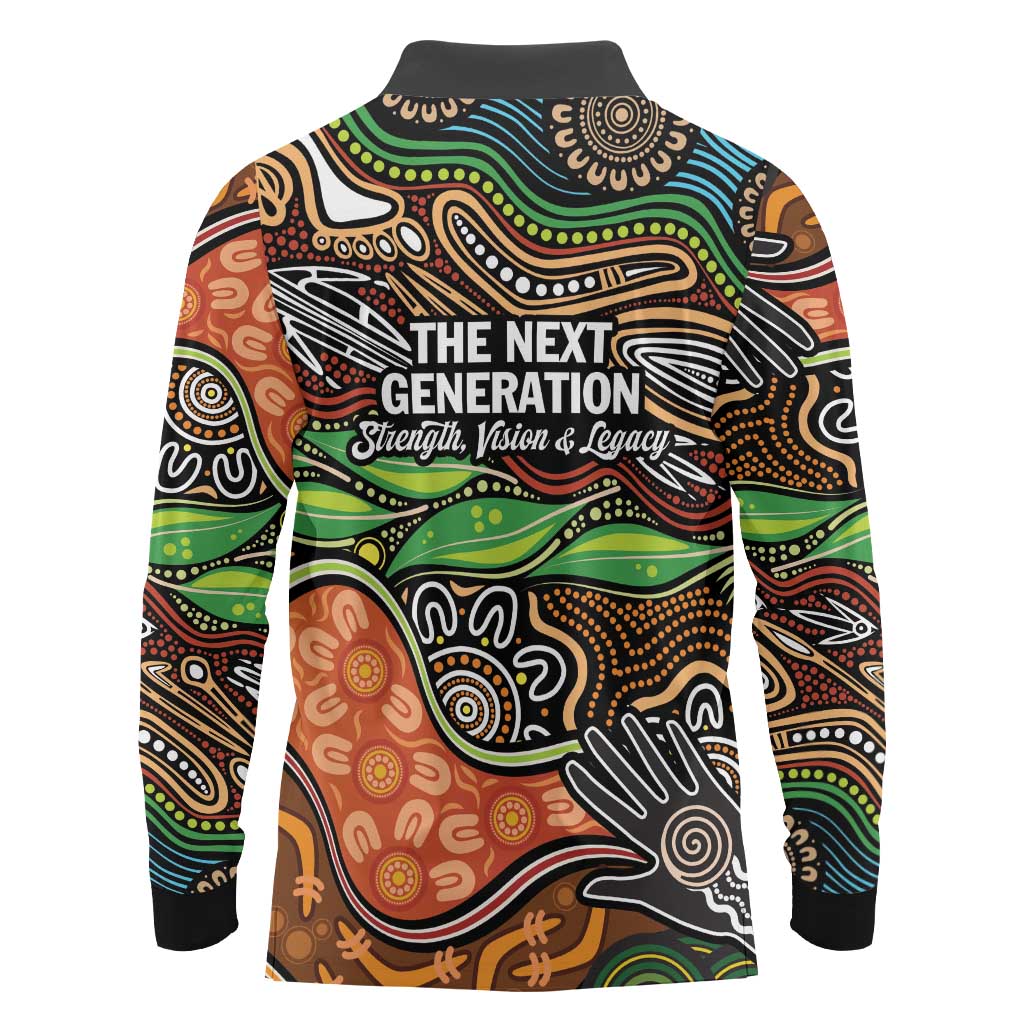 Thriving Together NAIDOC 2025 Long Sleeve Polo Shirt Aboriginal Indigenous Art