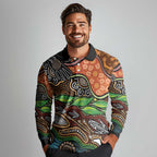 Thriving Together NAIDOC 2025 Long Sleeve Polo Shirt Aboriginal Indigenous Art
