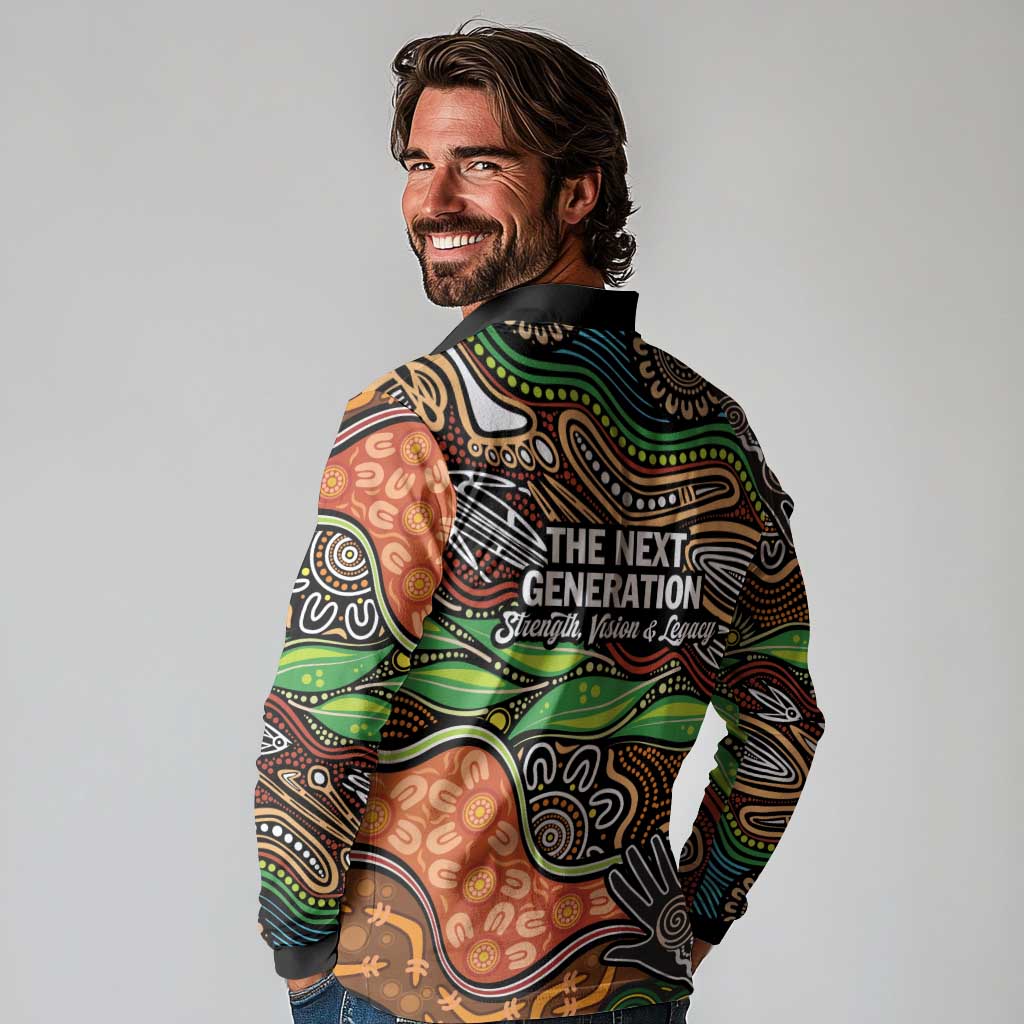 Thriving Together NAIDOC 2025 Long Sleeve Polo Shirt Aboriginal Indigenous Art