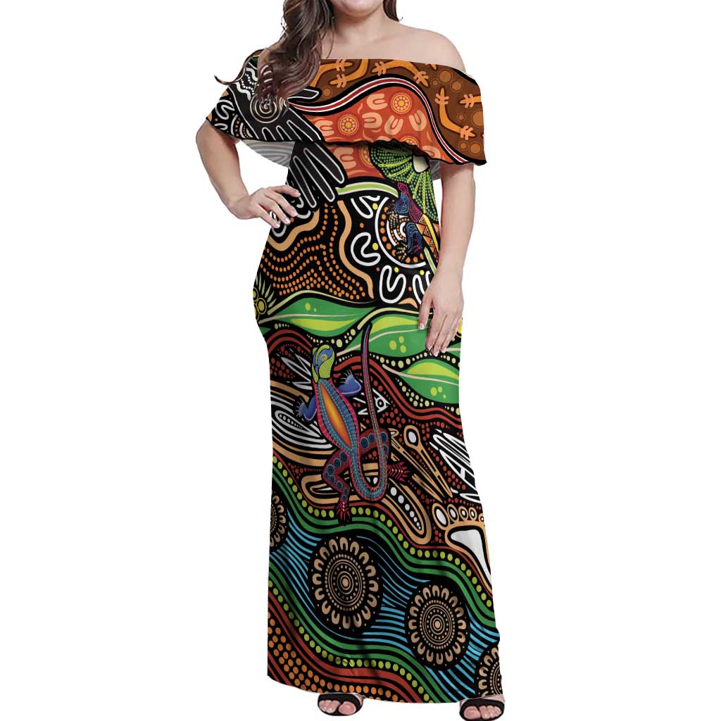 Thriving Together NAIDOC 2025 Off Shoulder Maxi Dress Aboriginal Indigenous Art