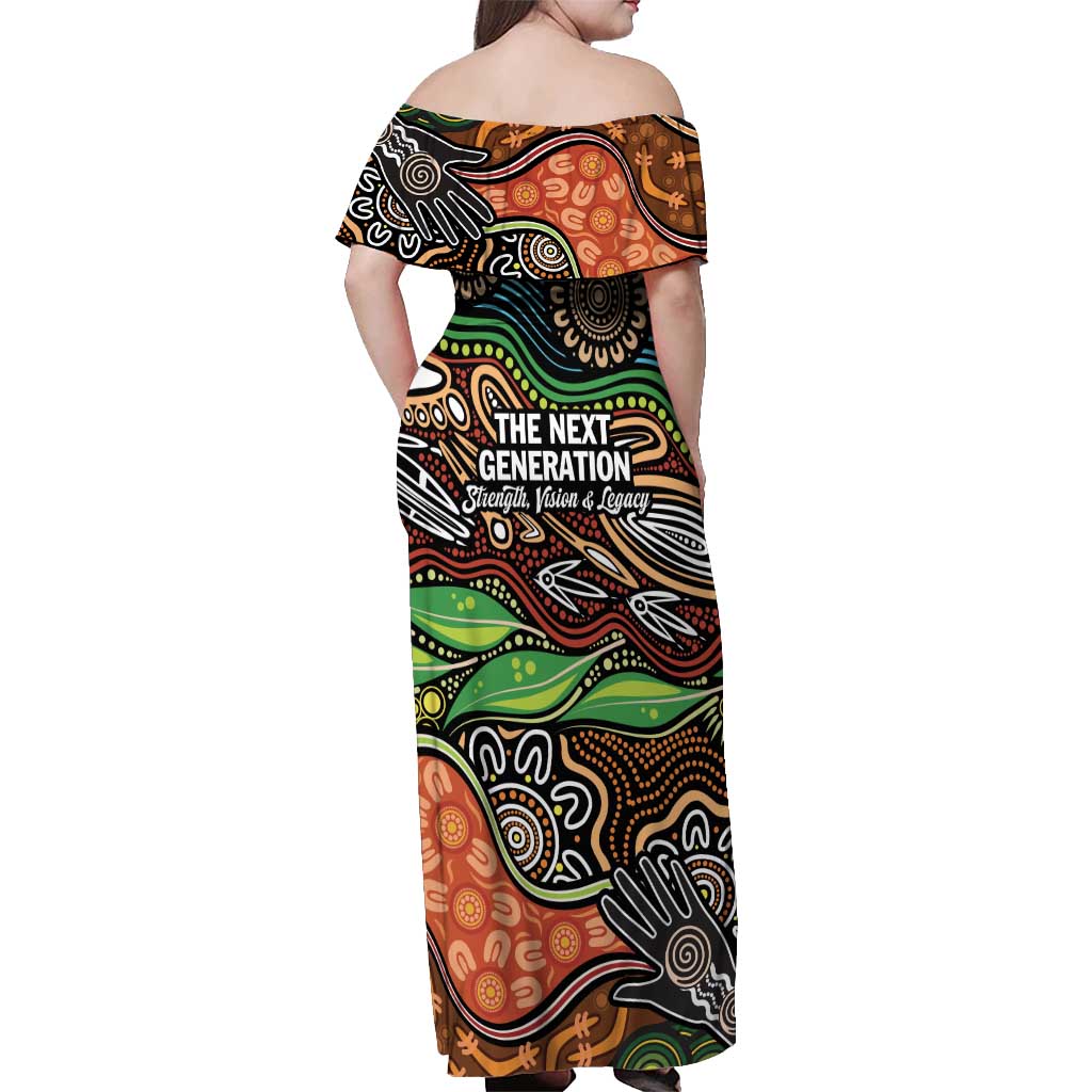 Thriving Together NAIDOC 2025 Off Shoulder Maxi Dress Aboriginal Indigenous Art