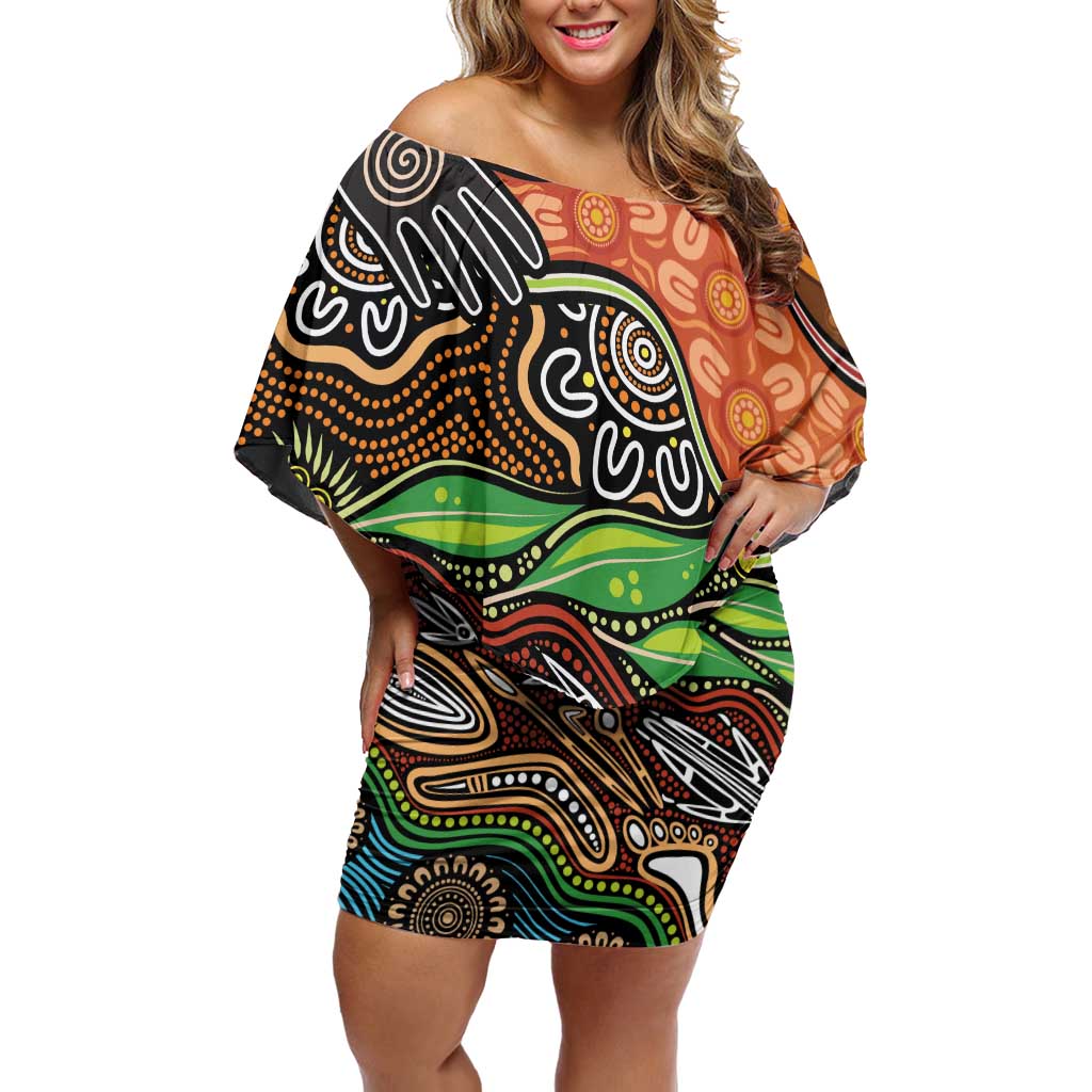 Thriving Together NAIDOC 2025 Off Shoulder Short Dress Aboriginal Indigenous Art