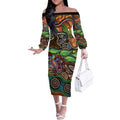 Thriving Together NAIDOC 2025 Off The Shoulder Long Sleeve Dress Aboriginal Indigenous Art