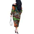 Thriving Together NAIDOC 2025 Off The Shoulder Long Sleeve Dress Aboriginal Indigenous Art