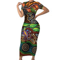 Thriving Together NAIDOC 2025 Short Sleeve Bodycon Dress Aboriginal Indigenous Art