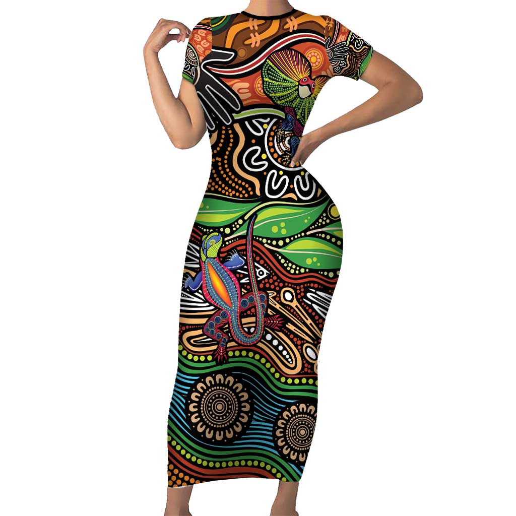 Thriving Together NAIDOC 2025 Short Sleeve Bodycon Dress Aboriginal Indigenous Art