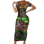 Thriving Together NAIDOC 2025 Short Sleeve Bodycon Dress Aboriginal Indigenous Art