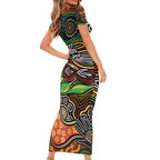 Thriving Together NAIDOC 2025 Short Sleeve Bodycon Dress Aboriginal Indigenous Art