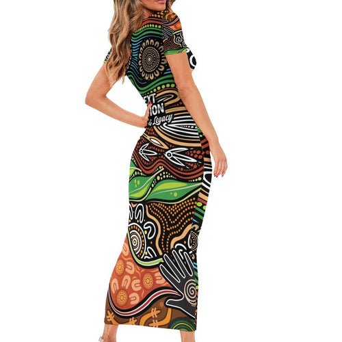 Thriving Together NAIDOC 2025 Short Sleeve Bodycon Dress Aboriginal Indigenous Art