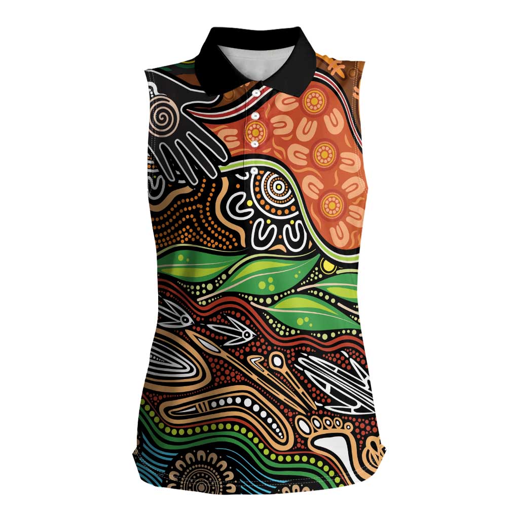 Thriving Together NAIDOC 2025 Women Sleeveless Polo Shirt Aboriginal Indigenous Art