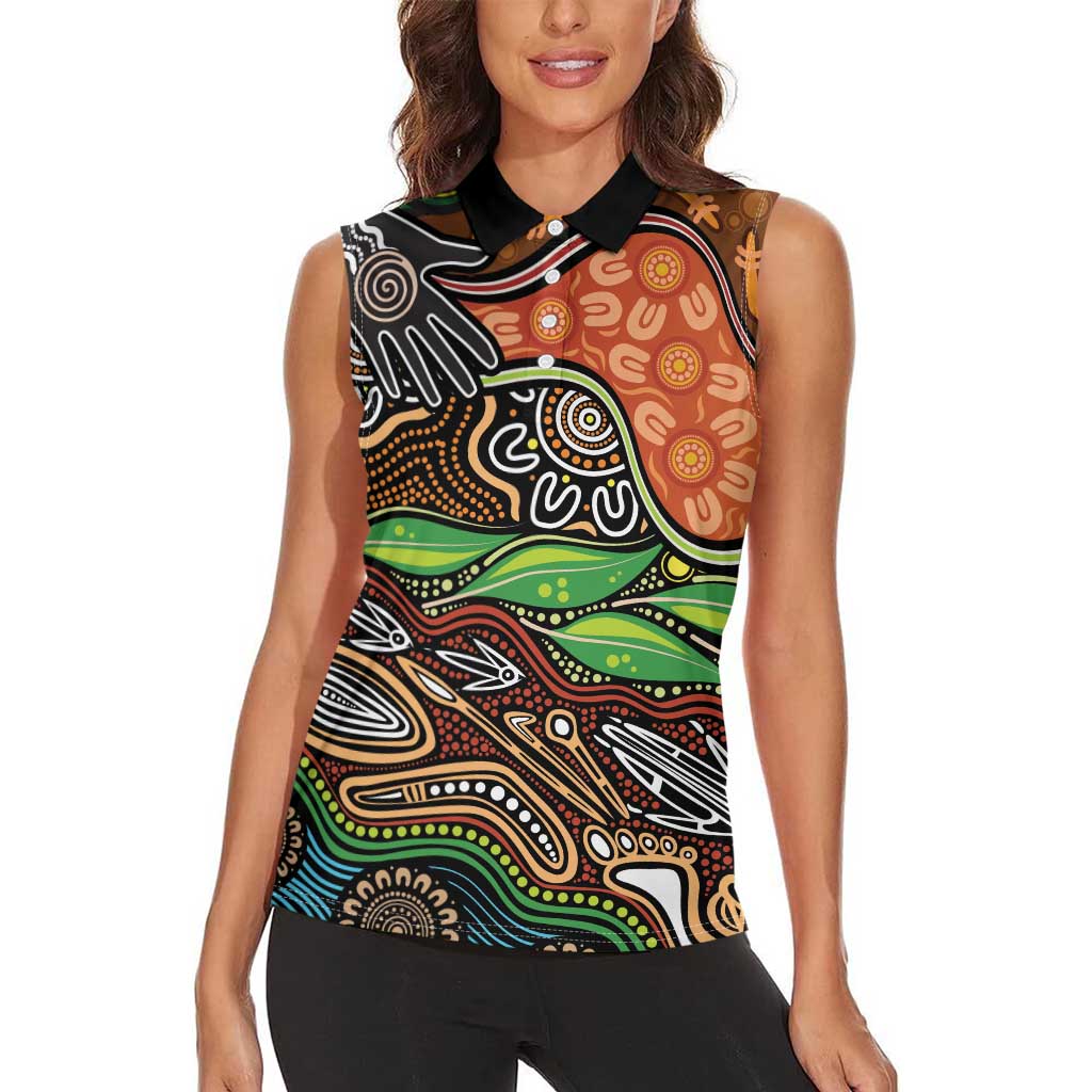 Thriving Together NAIDOC 2025 Women Sleeveless Polo Shirt Aboriginal Indigenous Art