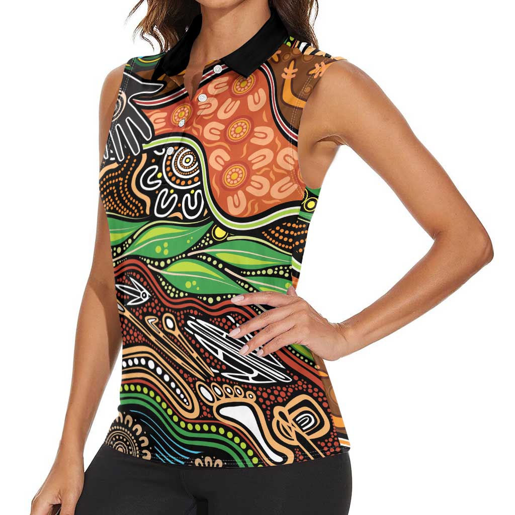 Thriving Together NAIDOC 2025 Women Sleeveless Polo Shirt Aboriginal Indigenous Art