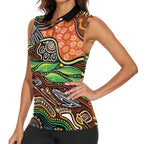 Thriving Together NAIDOC 2025 Women Sleeveless Polo Shirt Aboriginal Indigenous Art