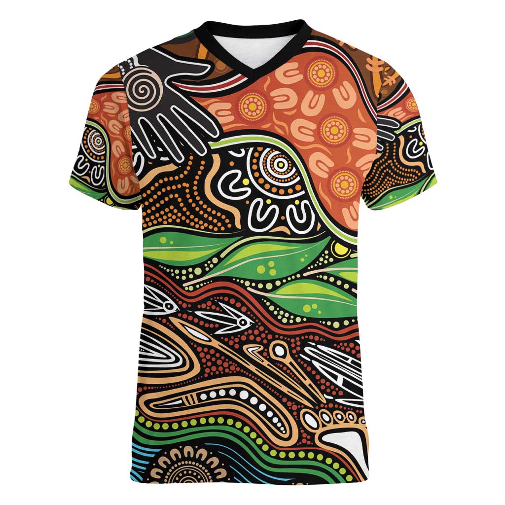 Thriving Together NAIDOC 2025 Women V-Neck T-Shirt Aboriginal Indigenous Art
