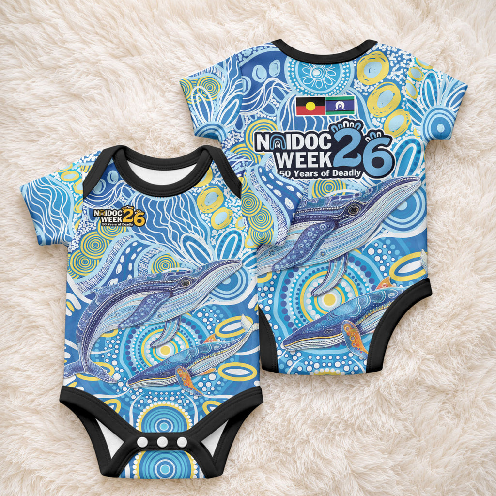 NAIDOC Week 2026 Baby Onesie Dreaming of Whales Aboriginal Dot Art