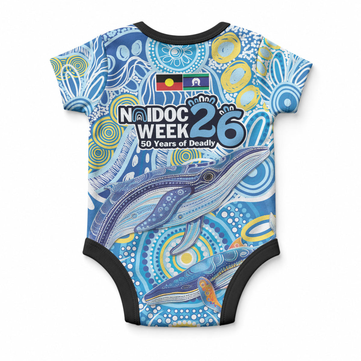 NAIDOC Week 2026 Baby Onesie Dreaming of Whales Aboriginal Dot Art