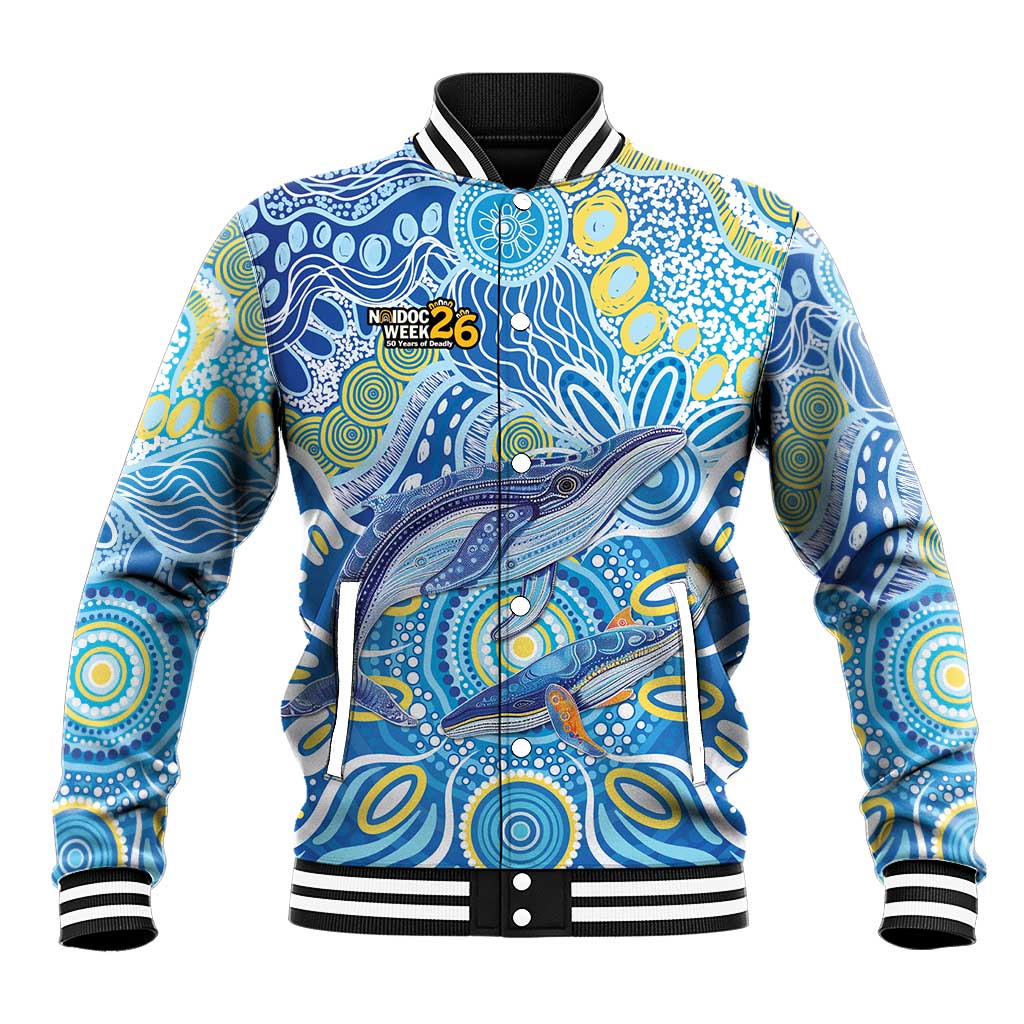 NAIDOC Week 2026 Baseball Jacket Dreaming of Whales Aboriginal Dot Art