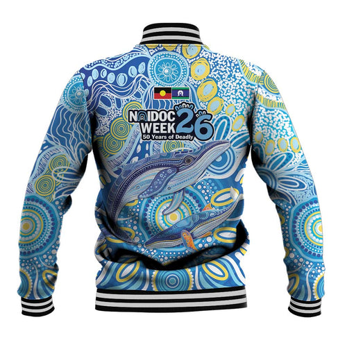 NAIDOC Week 2026 Baseball Jacket Dreaming of Whales Aboriginal Dot Art