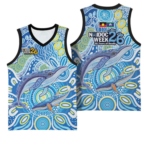 NAIDOC Week 2026 Basketball Jersey Dreaming of Whales Aboriginal Dot Art