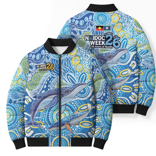 NAIDOC Week 2026 Bomber Puffer Jacket Dreaming of Whales Aboriginal Dot Art