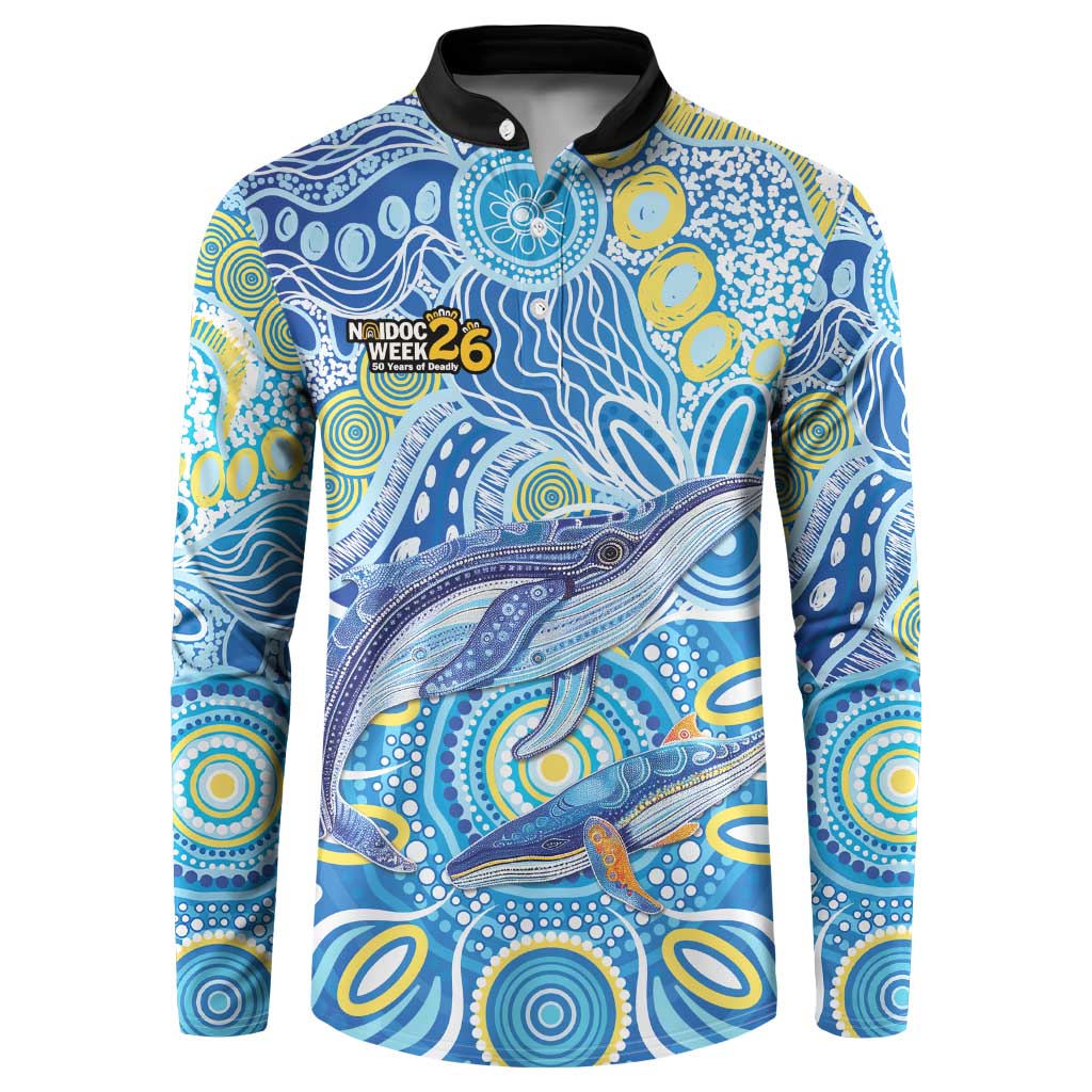 NAIDOC Week 2026 Button Sweatshirt Dreaming of Whales Aboriginal Dot Art