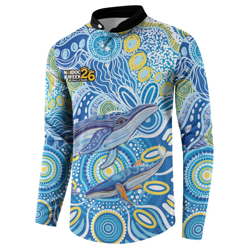 NAIDOC Week 2026 Button Sweatshirt Dreaming of Whales Aboriginal Dot Art