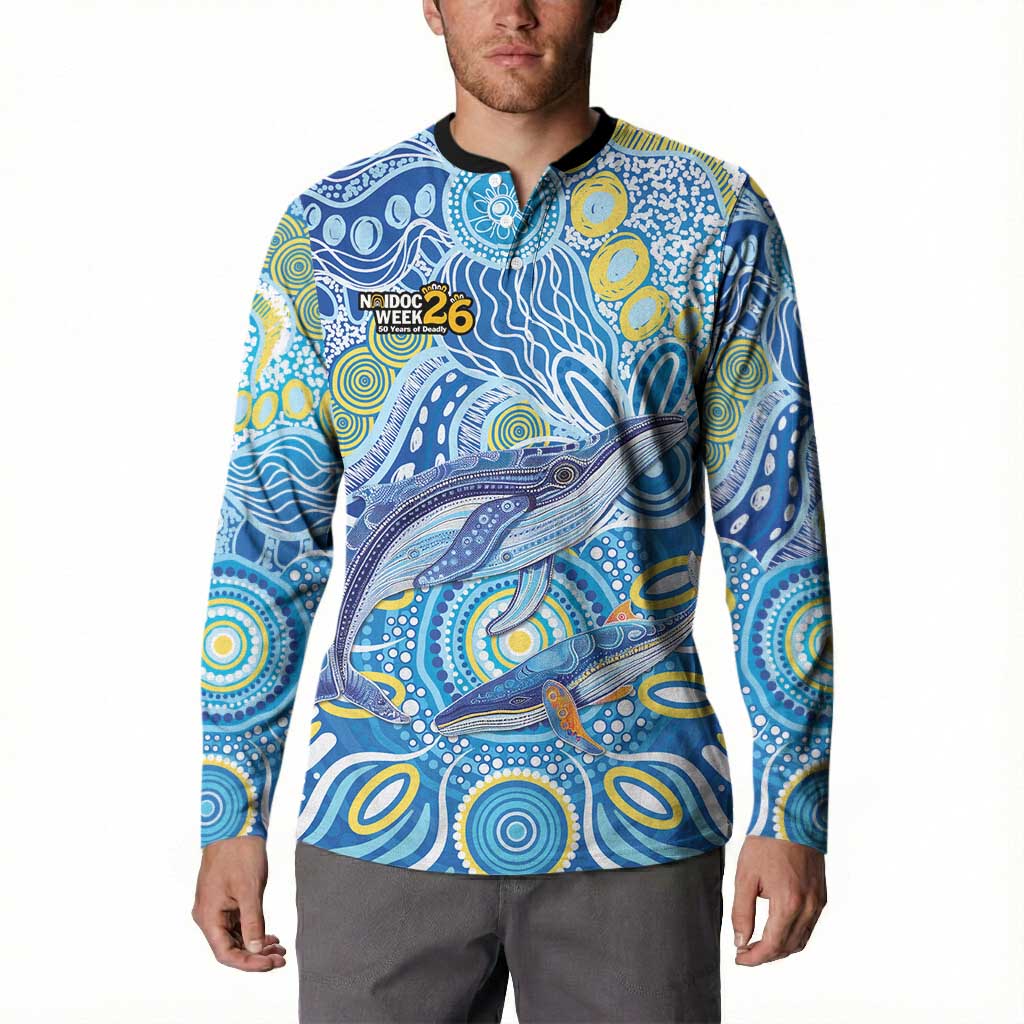NAIDOC Week 2026 Button Sweatshirt Dreaming of Whales Aboriginal Dot Art