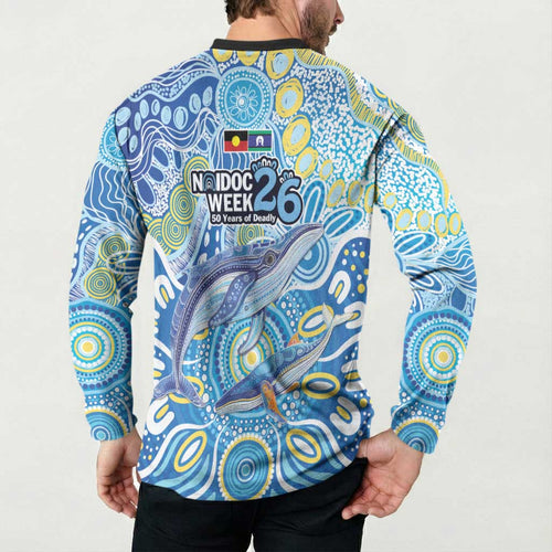 NAIDOC Week 2026 Button Sweatshirt Dreaming of Whales Aboriginal Dot Art