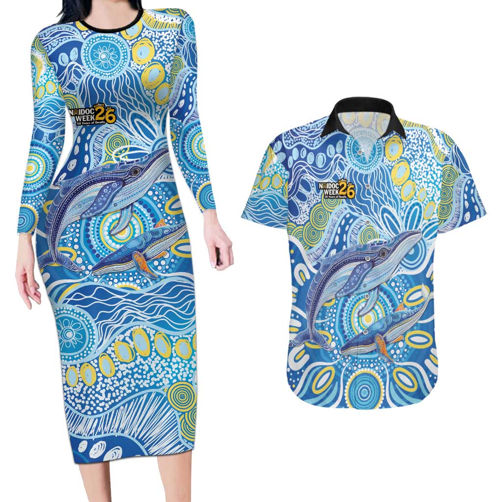 NAIDOC Week 2026 Couples Matching Long Sleeve Bodycon Dress and Hawaiian Shirt Dreaming of Whales Aboriginal Dot Art