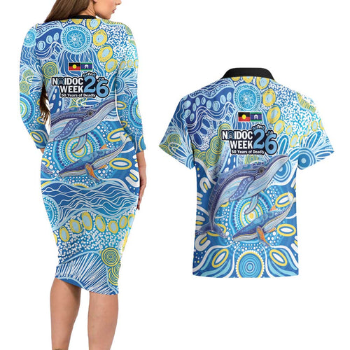 NAIDOC Week 2026 Couples Matching Long Sleeve Bodycon Dress and Hawaiian Shirt Dreaming of Whales Aboriginal Dot Art