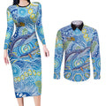 NAIDOC Week 2026 Couples Matching Long Sleeve Bodycon Dress and Long Sleeve Button Shirt Dreaming of Whales Aboriginal Dot Art