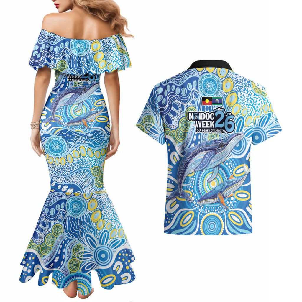 NAIDOC Week 2026 Couples Matching Mermaid Dress and Hawaiian Shirt Dreaming of Whales Aboriginal Dot Art