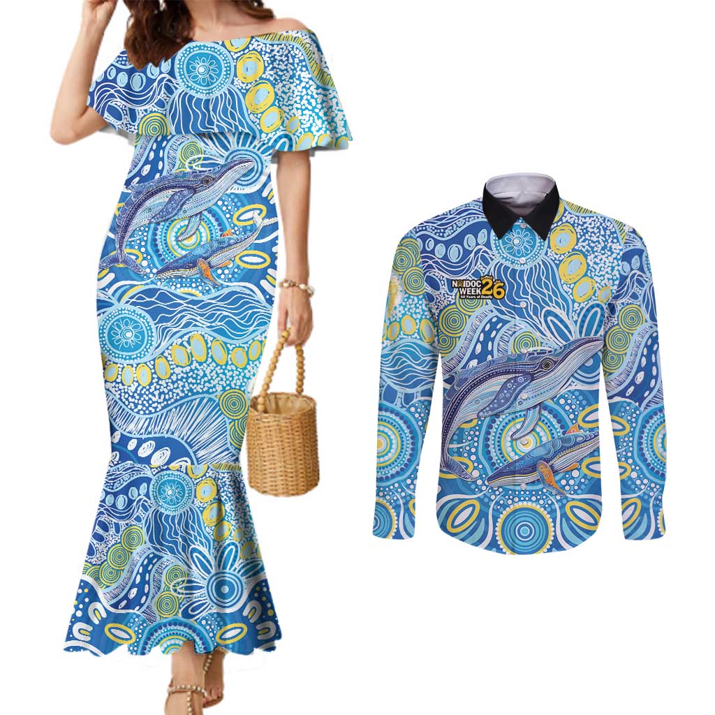 NAIDOC Week 2026 Couples Matching Mermaid Dress and Long Sleeve Button Shirt Dreaming of Whales Aboriginal Dot Art