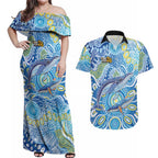 NAIDOC Week 2026 Couples Matching Off Shoulder Maxi Dress and Hawaiian Shirt Dreaming of Whales Aboriginal Dot Art