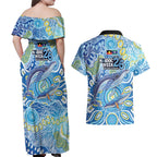 NAIDOC Week 2026 Couples Matching Off Shoulder Maxi Dress and Hawaiian Shirt Dreaming of Whales Aboriginal Dot Art