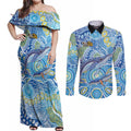 NAIDOC Week 2026 Couples Matching Off Shoulder Maxi Dress and Long Sleeve Button Shirt Dreaming of Whales Aboriginal Dot Art