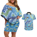 NAIDOC Week 2026 Couples Matching Off Shoulder Short Dress and Hawaiian Shirt Dreaming of Whales Aboriginal Dot Art