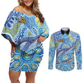 NAIDOC Week 2026 Couples Matching Off Shoulder Short Dress and Long Sleeve Button Shirt Dreaming of Whales Aboriginal Dot Art