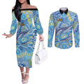 NAIDOC Week 2026 Couples Matching Off The Shoulder Long Sleeve Dress and Long Sleeve Button Shirt Dreaming of Whales Aboriginal Dot Art