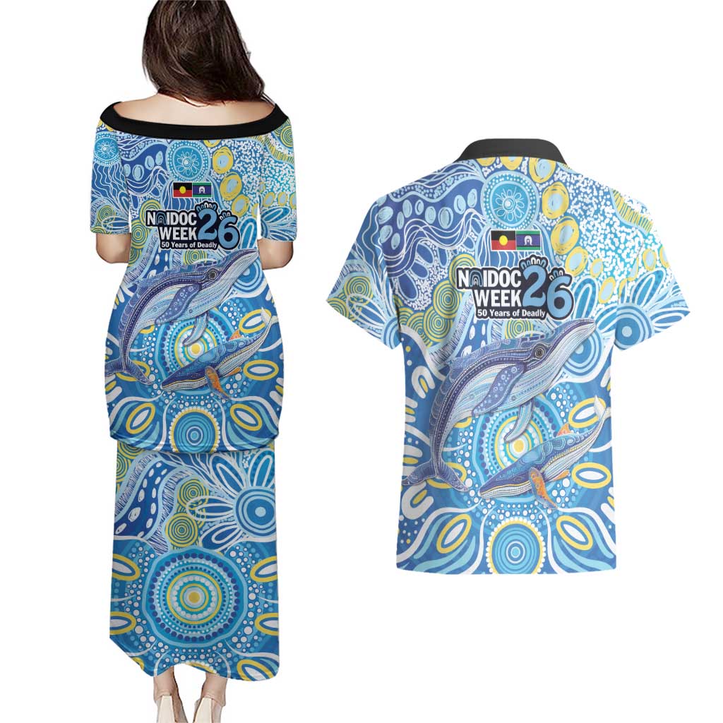NAIDOC Week 2026 Couples Matching Puletasi and Hawaiian Shirt Dreaming of Whales Aboriginal Dot Art