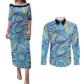 NAIDOC Week 2026 Couples Matching Puletasi and Long Sleeve Button Shirt Dreaming of Whales Aboriginal Dot Art