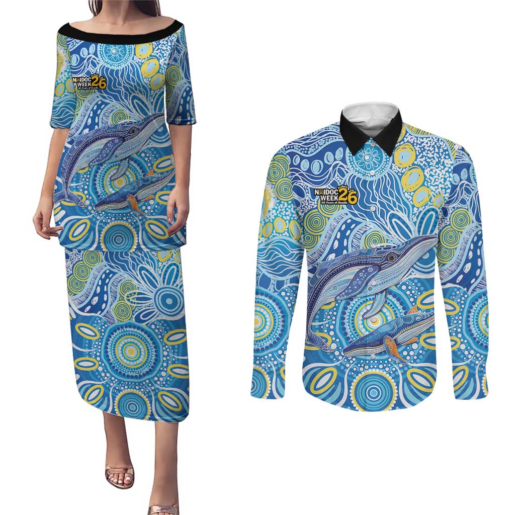 NAIDOC Week 2026 Couples Matching Puletasi and Long Sleeve Button Shirt Dreaming of Whales Aboriginal Dot Art
